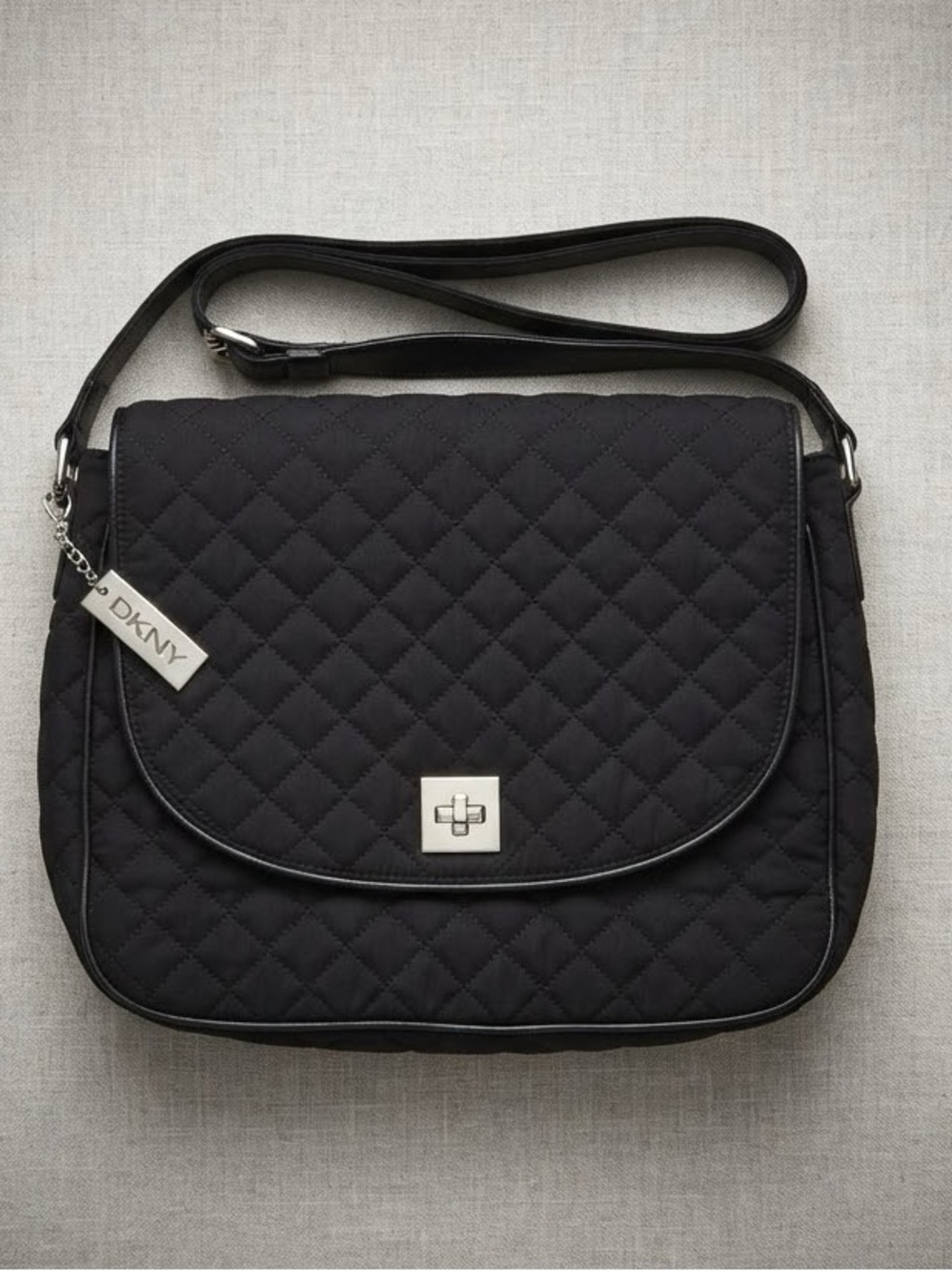 DKNY Black Quilted Messenger Crossbody Bag